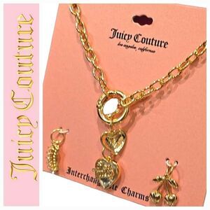 Juicy Couture Interchangeable Charms Heart, Cherry , & Crown Necklace